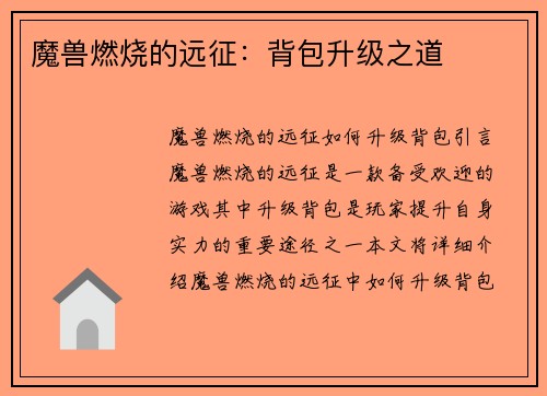 魔兽燃烧的远征：背包升级之道