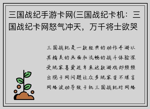 三国战纪手游卡网(三国战纪卡机：三国战纪卡网怒气冲天，万千将士欲哭无泪)